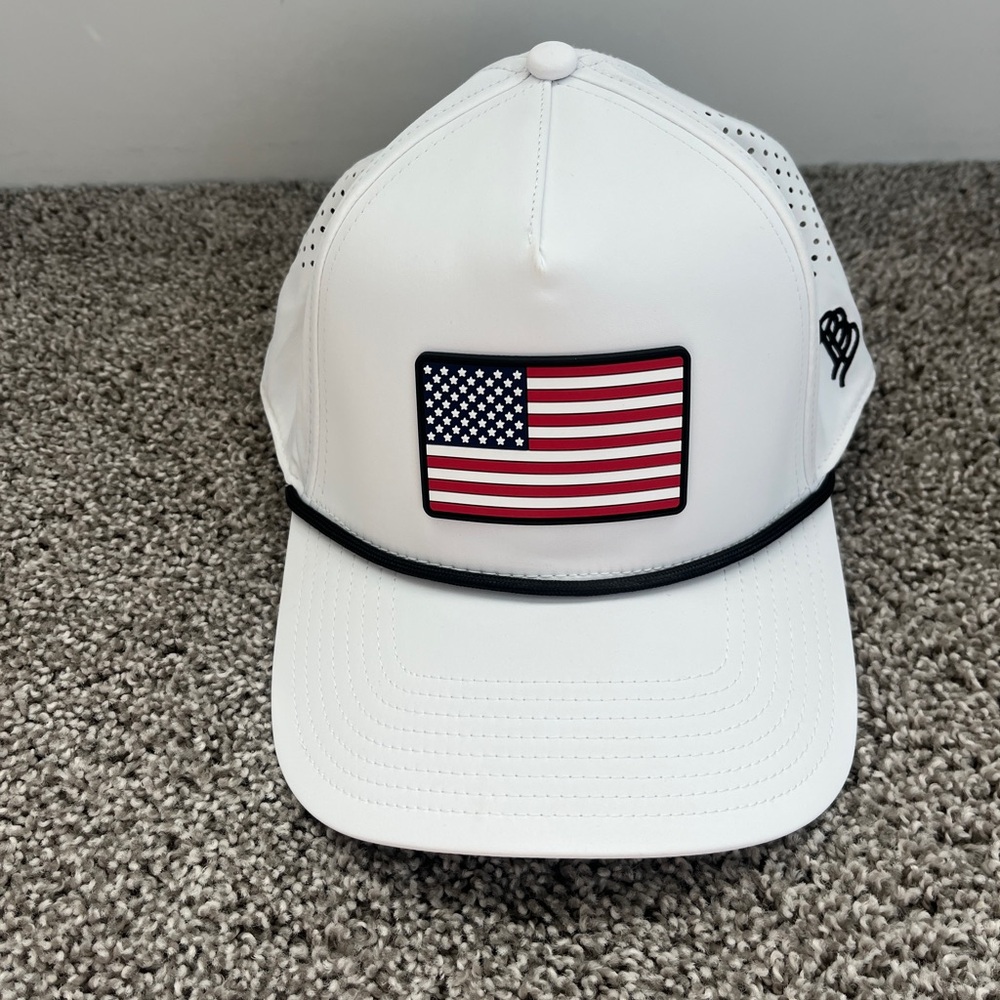 Branded Bills Old Glory PVC Curved 5 Panel Rope Hat, White, OS